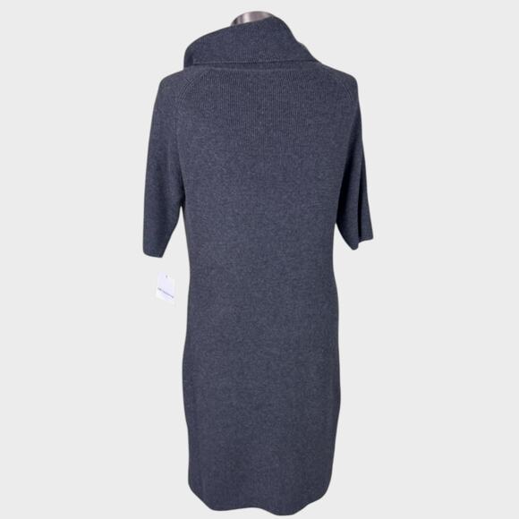 Liz Claiborne Zip Neck Short Sleeve Dress Charcoal Gray NEW NWT Cotton Poly - Picture 7 of 8